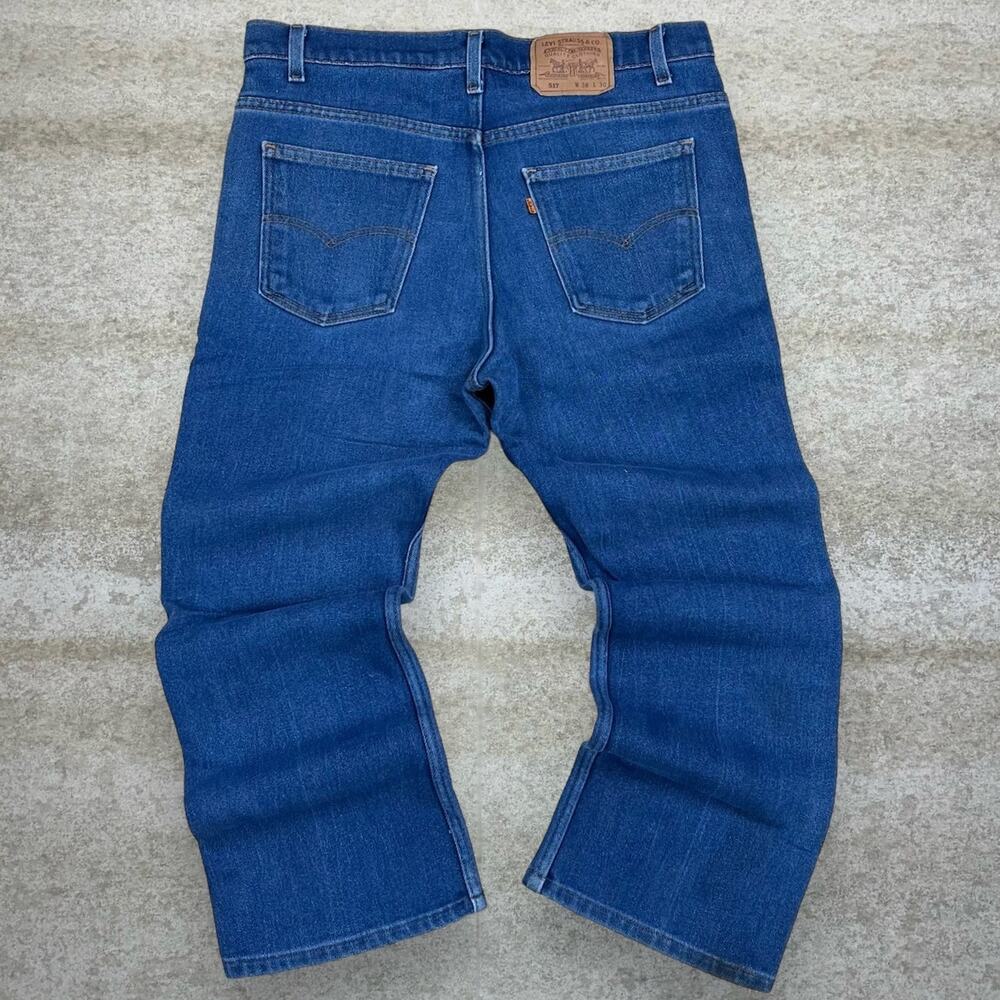Vintage 90s Orange Tab Levis 517 Jeans 38x30 Bootcut Flared Fit Dark Wash